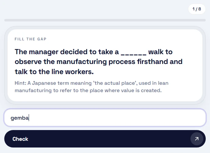 Fill the gap: a sentence about a gemba walk with the answer typed in