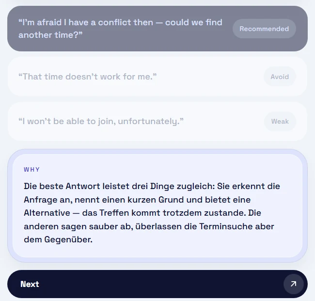Say This, Not That: three ways to decline a meeting, with an explanation in German