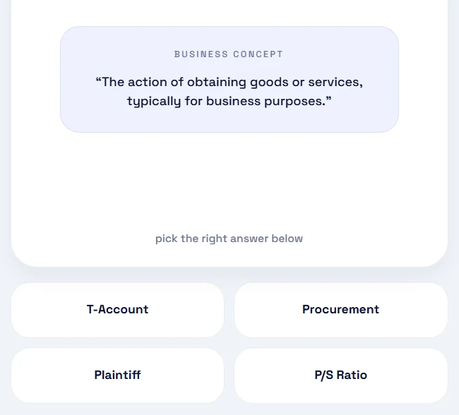 Quiz: the definition of procurement with four answer options
